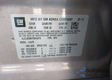 2015 Buick Encore Convenience z USA, uszkodzony, nr VIN KL4CJBSBXFB043076